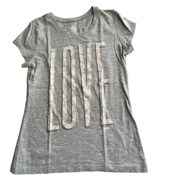 🌴 Justice LOVE written in lace Graphic Tee Girls 8 Grey - Picture 1 of 7
